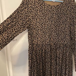 Leopard print long sleeve cotton dress